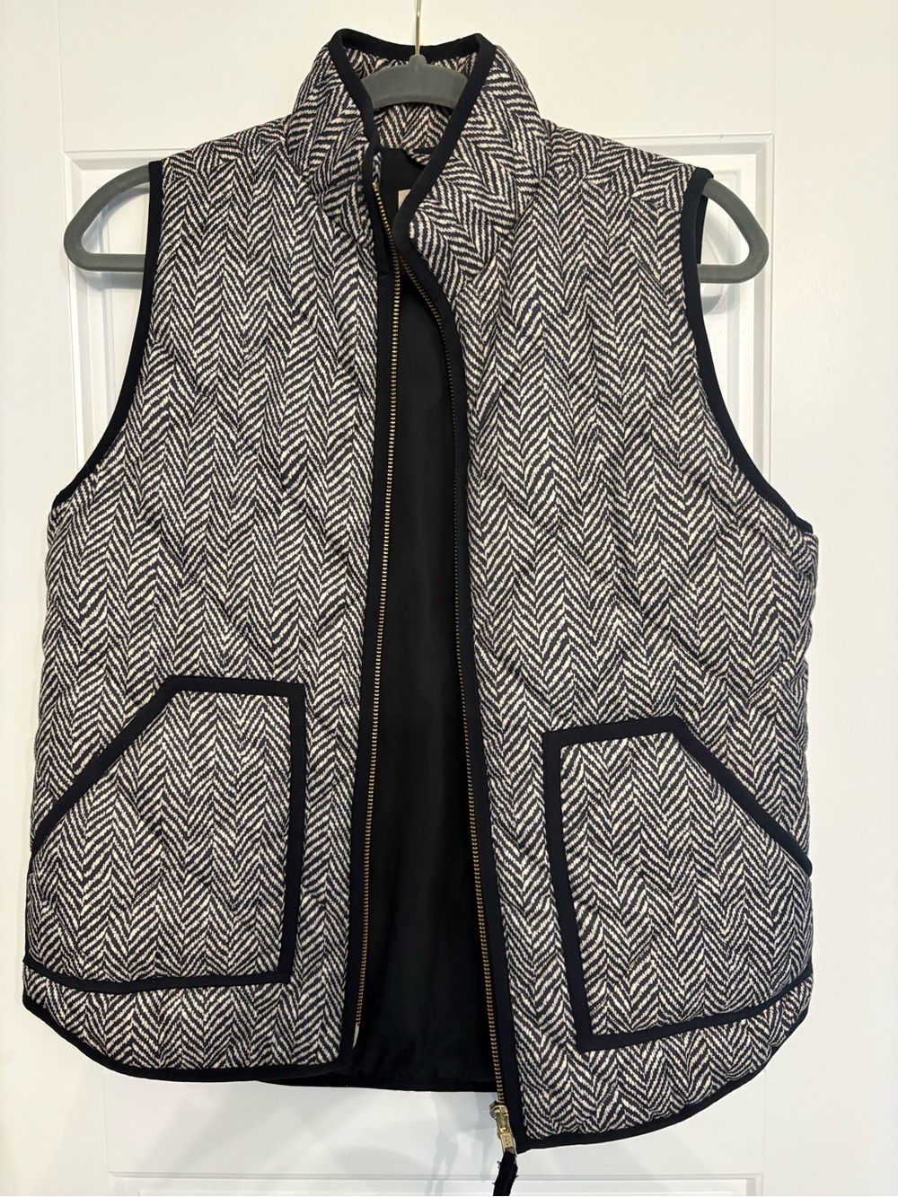 J crew herringbone- Quilted Vest in Black & Cream